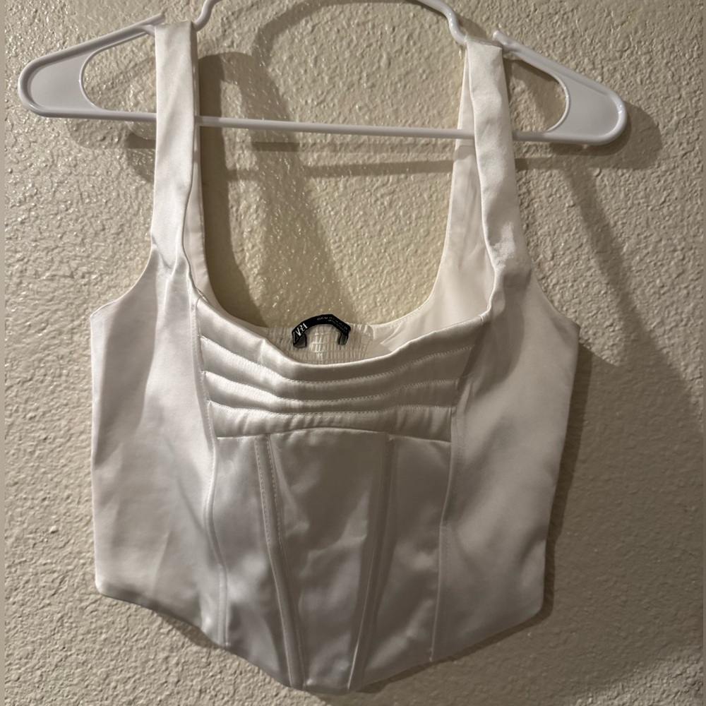 Zara White Satin Crop Top